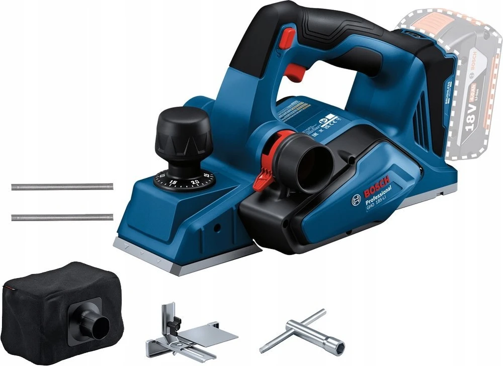 Bosch GHO 185-LI oblius su akumuliatoriumi ir priedais