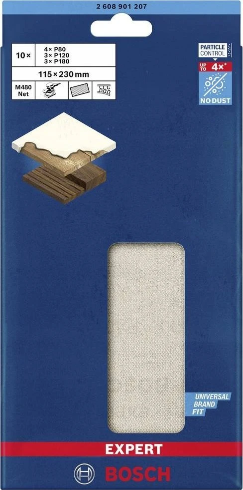 Šlifavimo tinklelis Bosch M480; 115x230 mm; P80/120/180; 10 vnt.