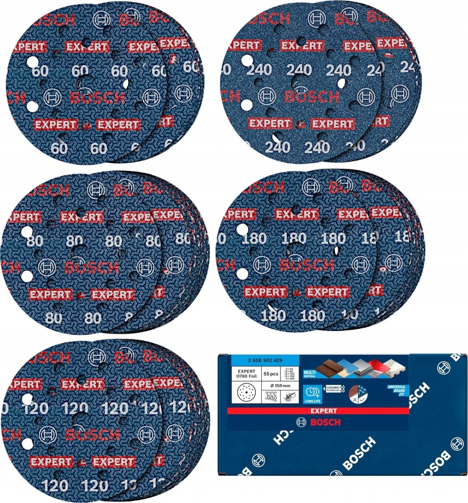 BOSCH ŠLIFAVIMO TINKLELIS 150mm MIX 55vnt.