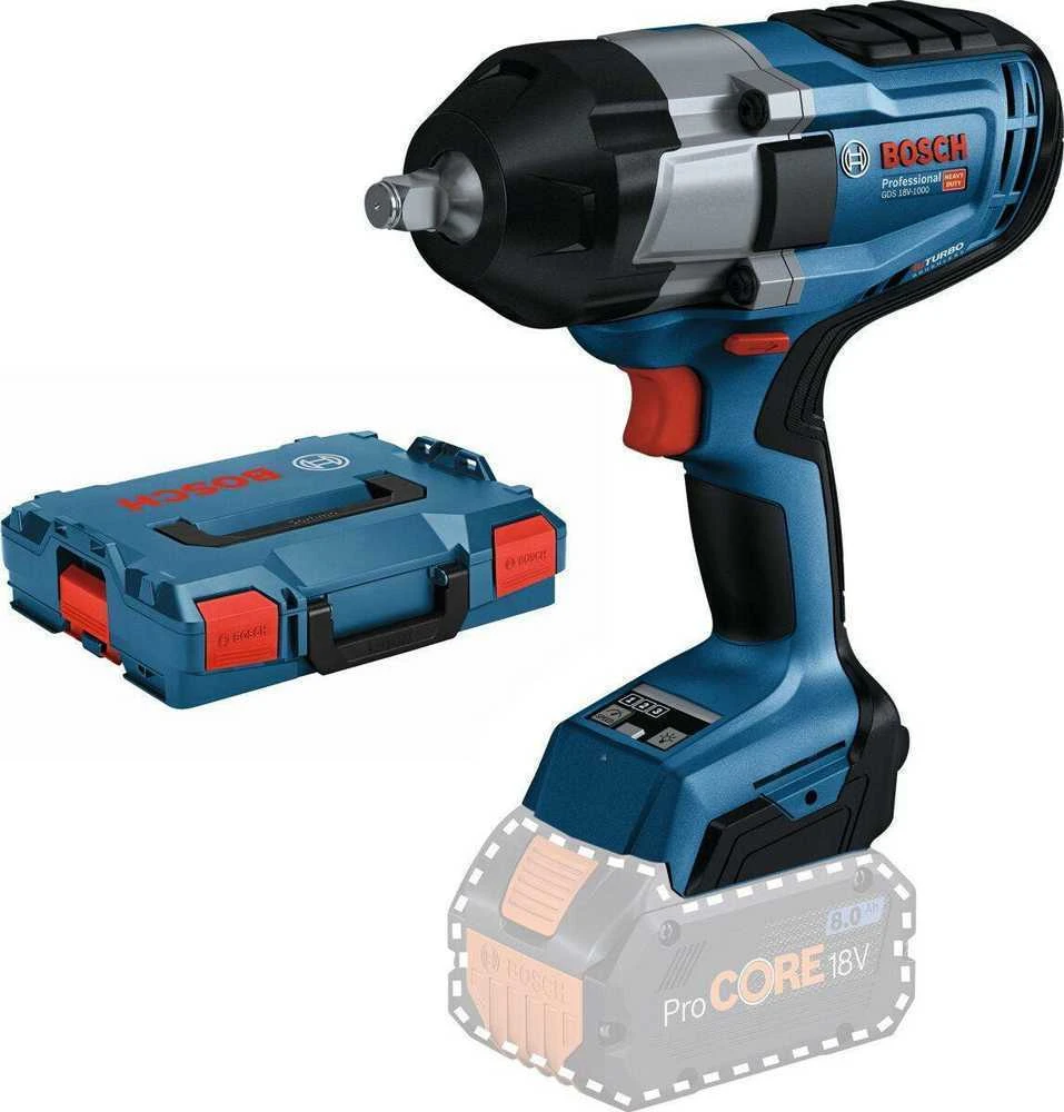 Akumuliatorinis smūginis veržliasukis Bosch GDS 18V-1000, 1/2", LB be akumuliatoriaus ir kroviklio, BITURBO