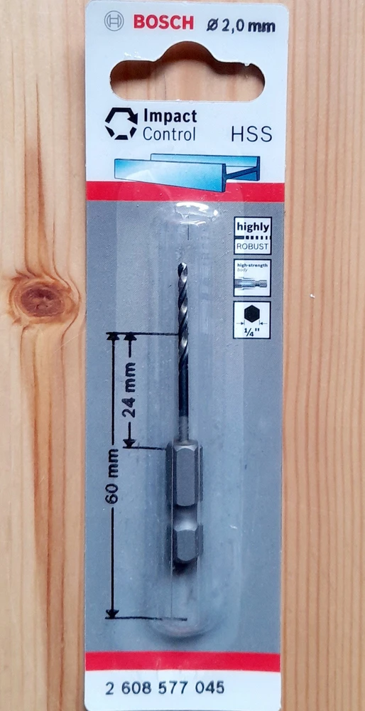 Bosch Grąžtas met, Ø2mm,60mm 1/4", 1vnt.