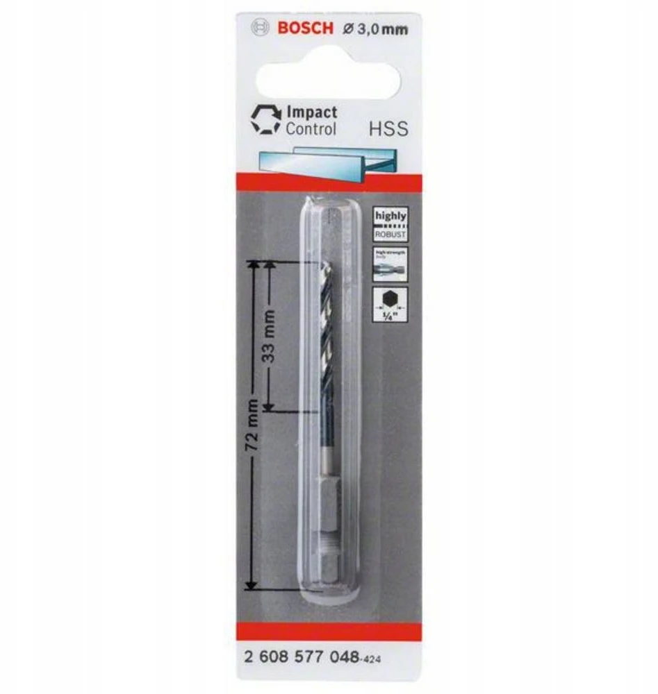 Grąžtas Bosch Grąžt. metalui,Ø 3mm,72mm 1/4", 1vnt.