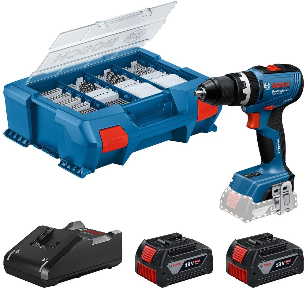 BOSCH SMŪGINIS SUKTUVAS-GRĘŽTUVAS 18V GSB 18V-65 2×4,0Ah 63/31Nm L-CASE