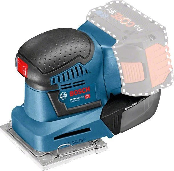 Bosch Akumuliatorinis vibracinis šlifuoklis GSS 18V-10, be akumuliatoriaus ir kroviklio