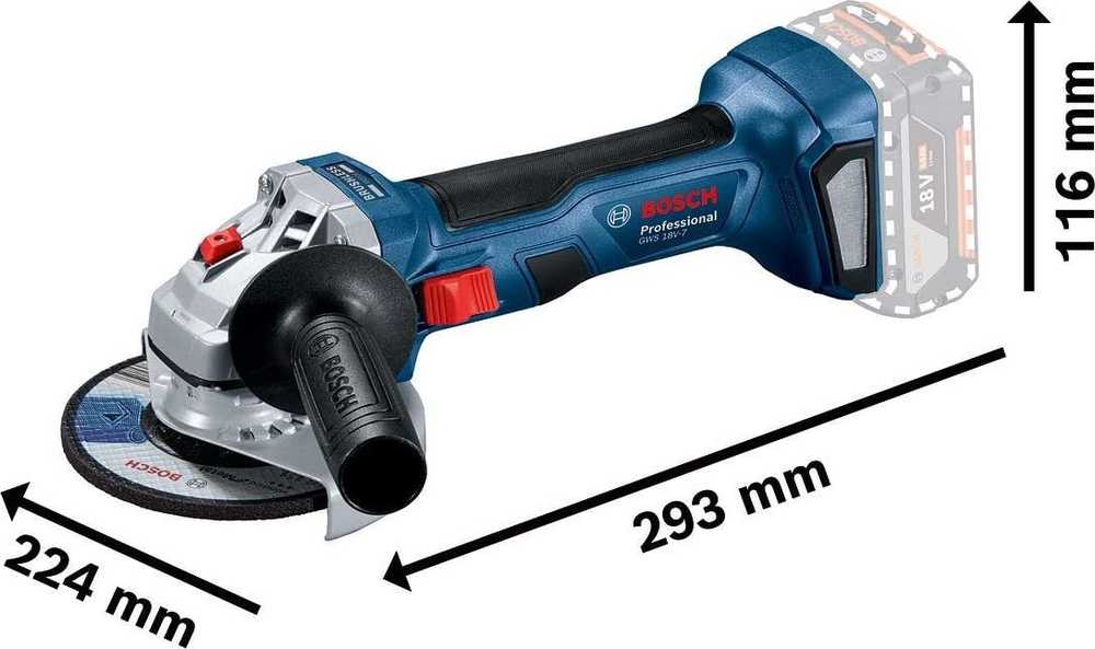 Bosch akumuliatorinis kampinis šlifuoklis GWS 18V-7, LB be akumuliatoriaus ir kroviklio