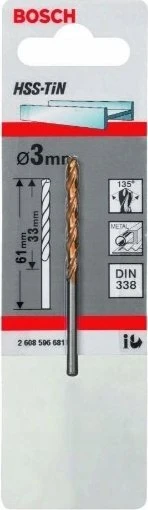 „Bosch HSS-TiN“ metalo grąžtas (3 x 33 x 61 mm)