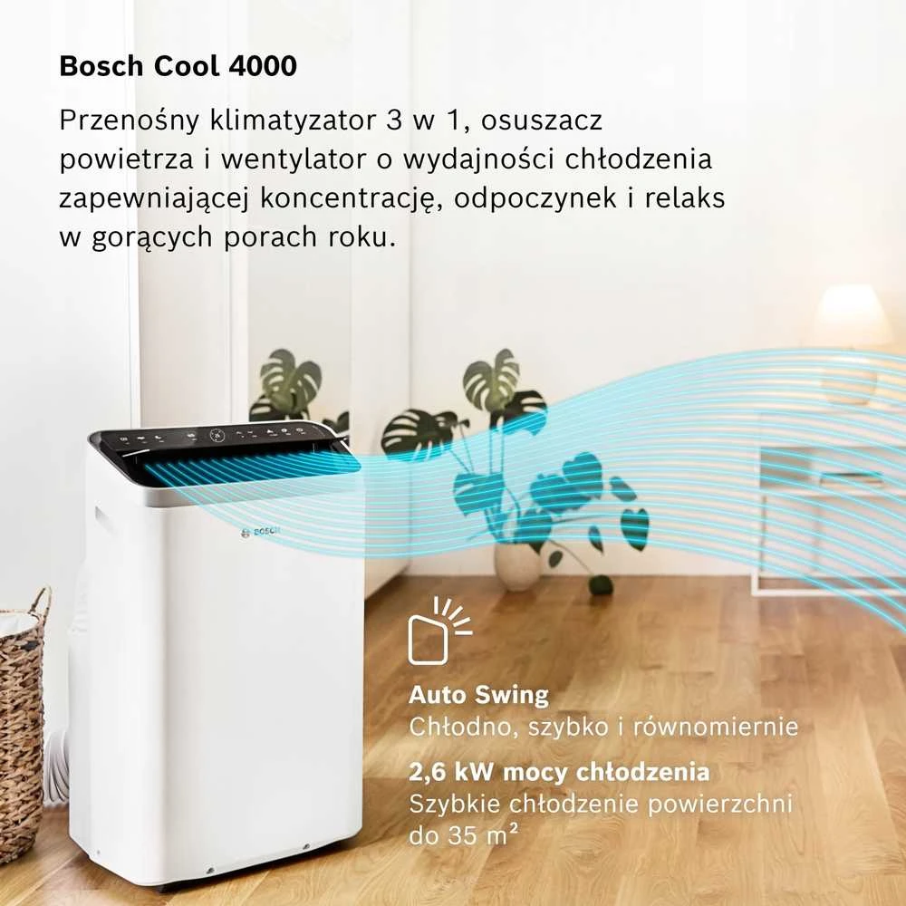 Mobilusis „Bosch“ oro kondicionierius | „Cool 4000“ | Tinka iki 85 m³ patalpoms | Baltas/Juodas