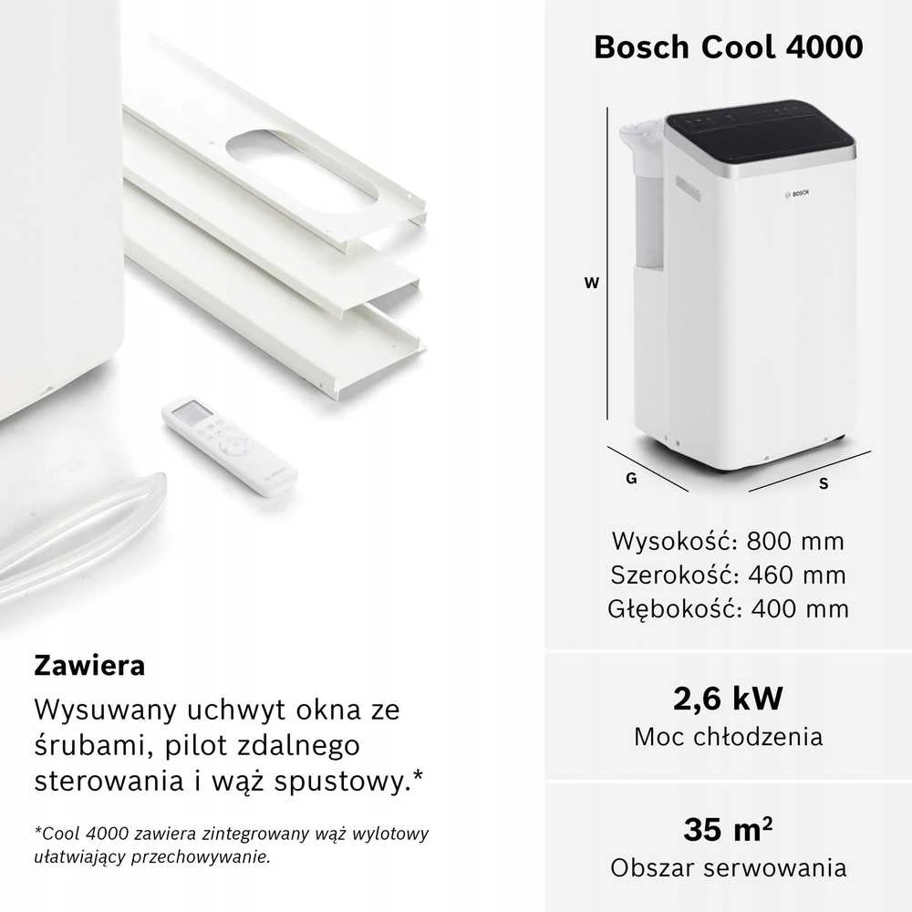 Mobilusis „Bosch“ oro kondicionierius | „Cool 4000“ | Tinka iki 85 m³ patalpoms | Baltas/Juodas