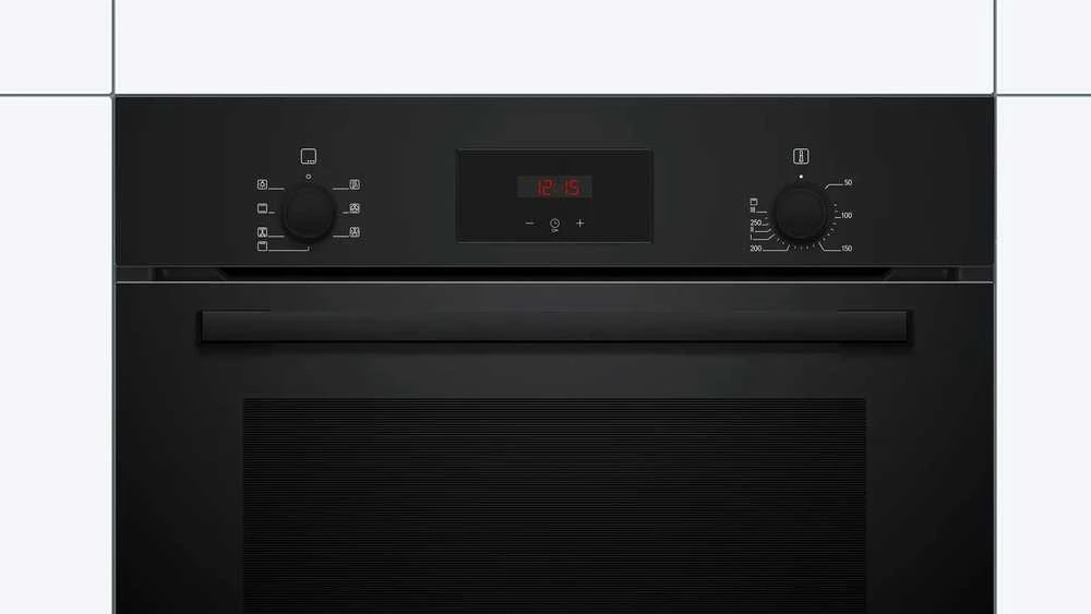 Bosch Orkaitė | HBF133BA1 | 66 l | Elektrinė | „EcoClean“ | Rankenėlės | Aukštis 59,5 cm | Plotis 59,4 cm | Juoda