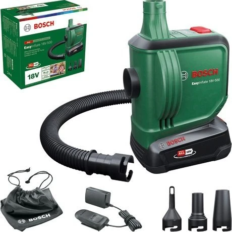 Bosch Akumuliatorinė tūrinė pompa EasyInflate 18V-500 (Su 1 x 2,0 Ah akumuliatorium ir įkrovikliu)