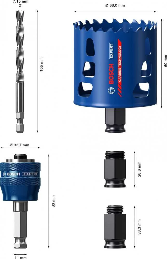 Bosch PC Plus adapteris HEX su karbid kiet.karūna, 68 mm