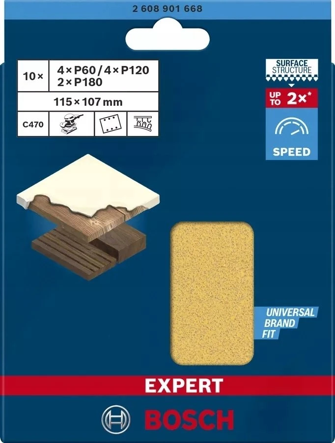 Bosch šlifavimo popieriaus rinkinys EXPERT C470, 115 × 107 mm, G 60/120/180, 10 vnt.