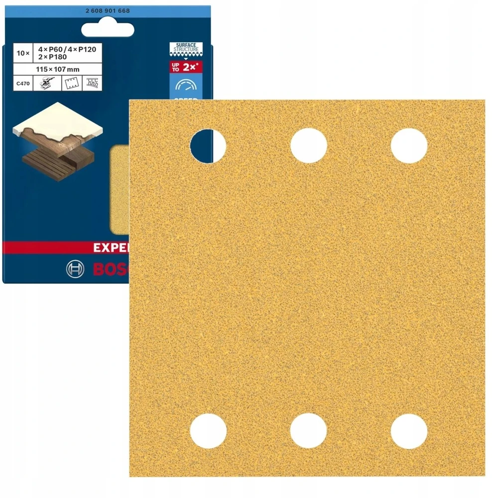 Bosch šlifavimo popieriaus rinkinys EXPERT C470, 115 × 107 mm, G 60/120/180, 10 vnt.