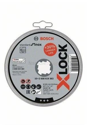 Bosch Priedai X-LOCK 2608619364 Pjovimo diskas tiesus 125 mm 10 vnt.