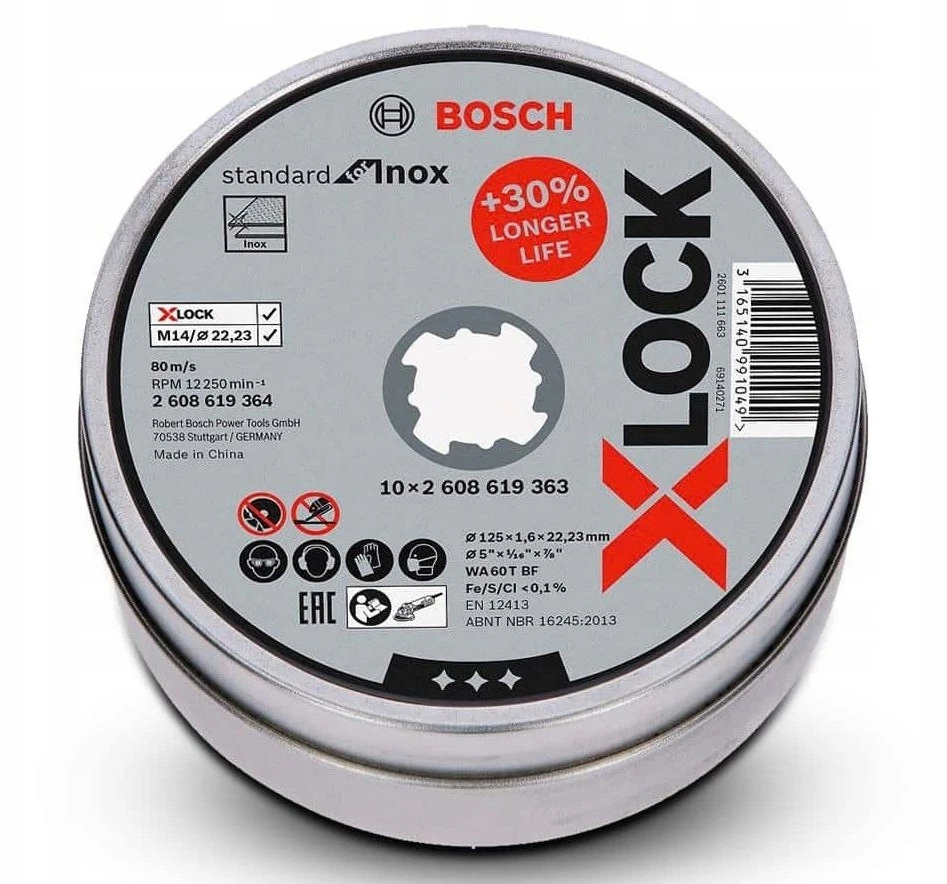 Bosch Priedai X-LOCK 2608619364 Pjovimo diskas tiesus 125 mm 10 vnt.