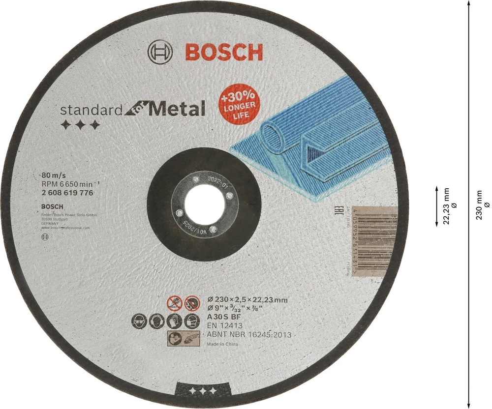 BOSCH PJOVIMO DISKAS METALUI 230mm x 2,5mm x 22mm STANDARD FOR METAL