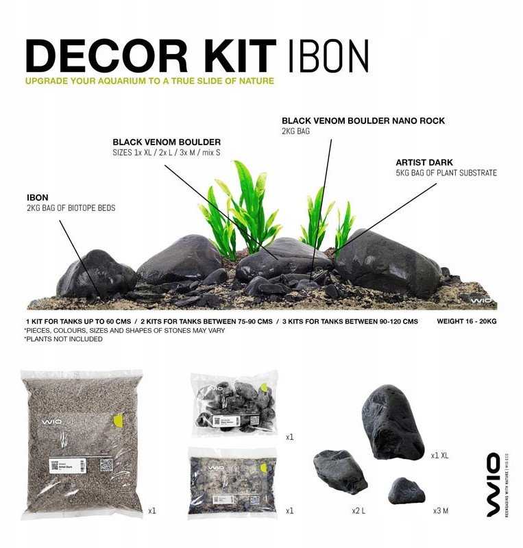 „Bosch WIO Ibon River Kit“ dekoracijų rinkinys akvariumui, juodas, 20 kg, dėžutė
