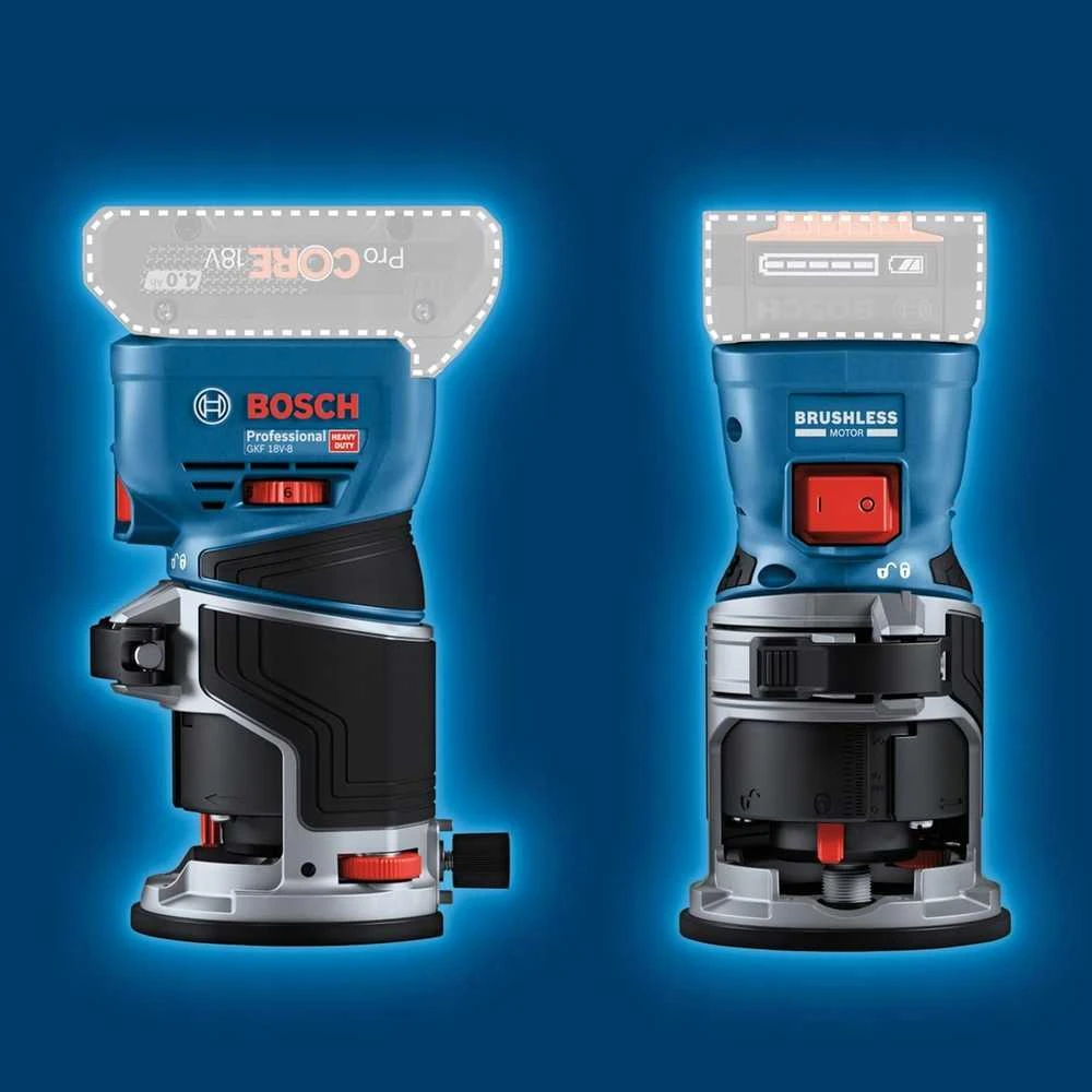 Frezeris Bosch GKF 18V-8 komplektas (8 mm įvorė, įleidžiamas pagrindas, pagrindas), LB