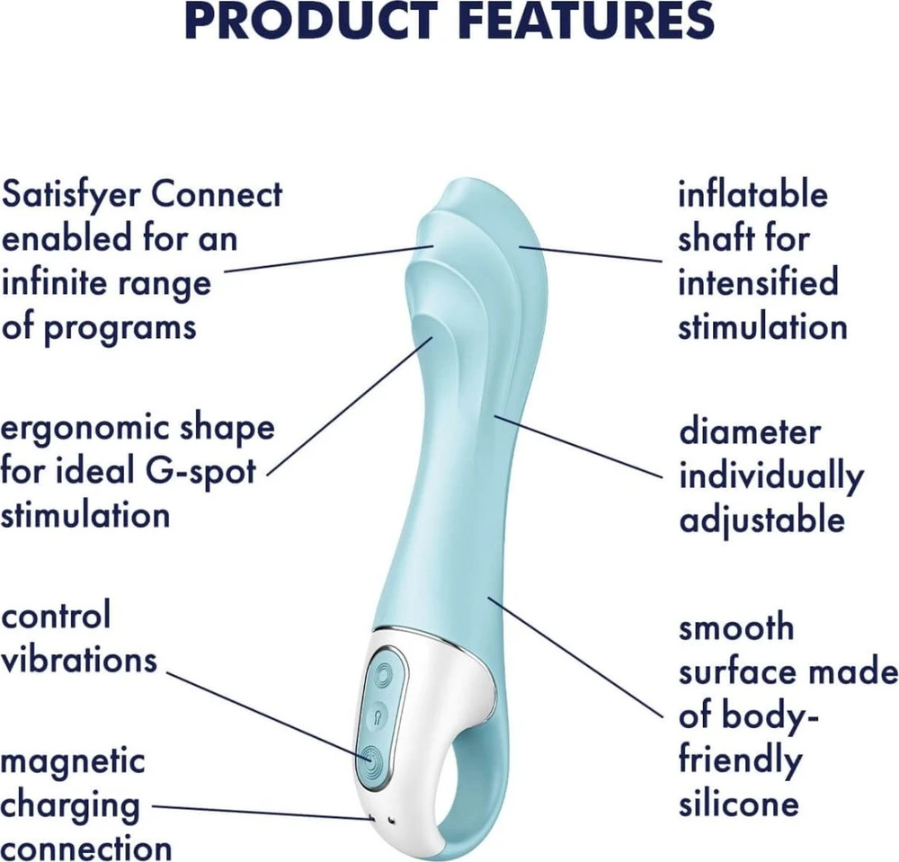 Satisfyer Air Pump Vibrator 5+ šviesiai mėlynas pompinis vibratorius