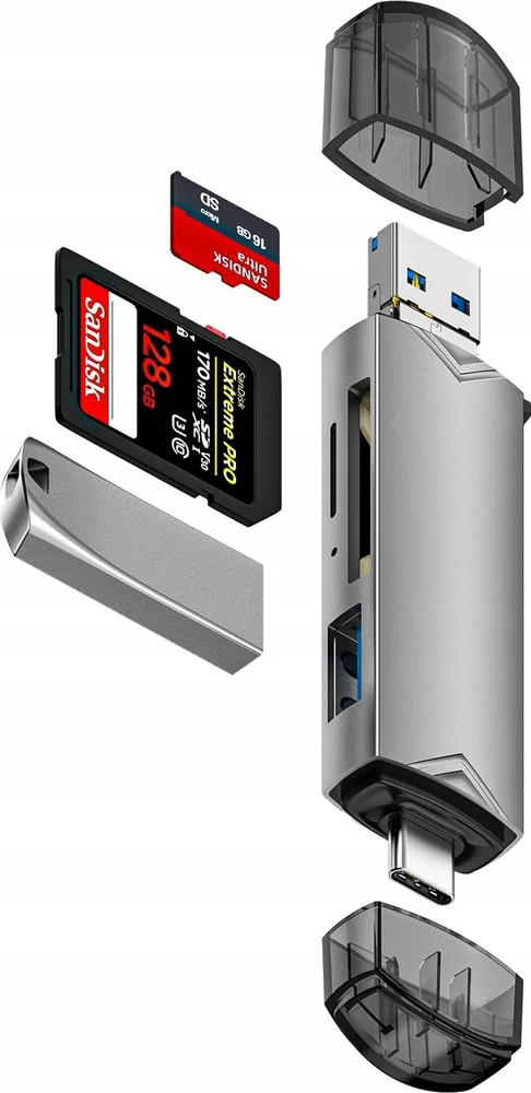Kortelių skaitytuvas su USB jungtimis ir atminties kortelėmis
