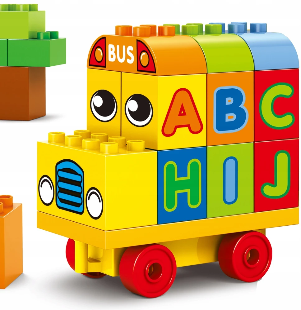 Bounn STATYBINIAI KLAKAI MOKYMOSIOS AUTOBUSOS TRANSPORTO PRIEMONĖS 53 ELEMENTAI. LAIŠKAI VAIKAMS