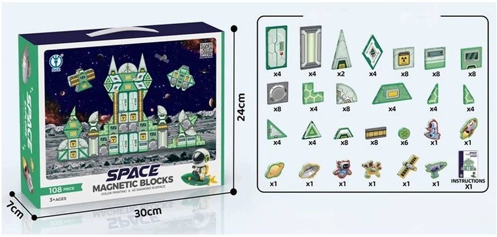 Bounn Magnetinės konstrukcinės kaladėlės Kosminė stotis 108 elementai (ST0590571B)