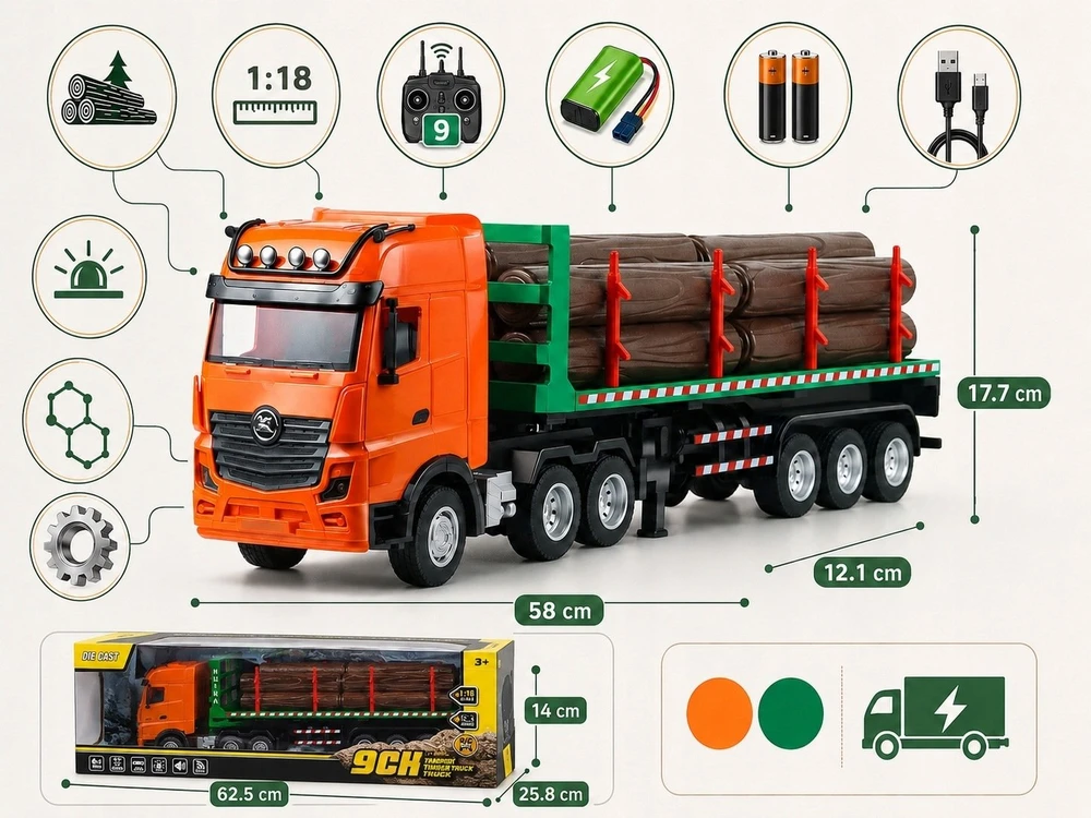 Bounn Nuotolinio valdymo sunkvežimis su priekaba medienos transportavimui 1:18 RC (HN207087)