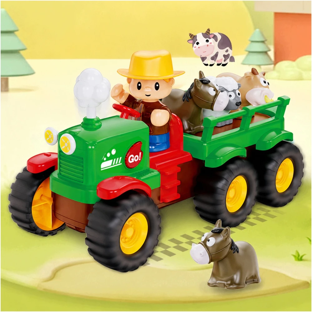 Bounn Traktorius Farmer su priekaba ir gyvūnėliais šviesa garsai (HN207103)