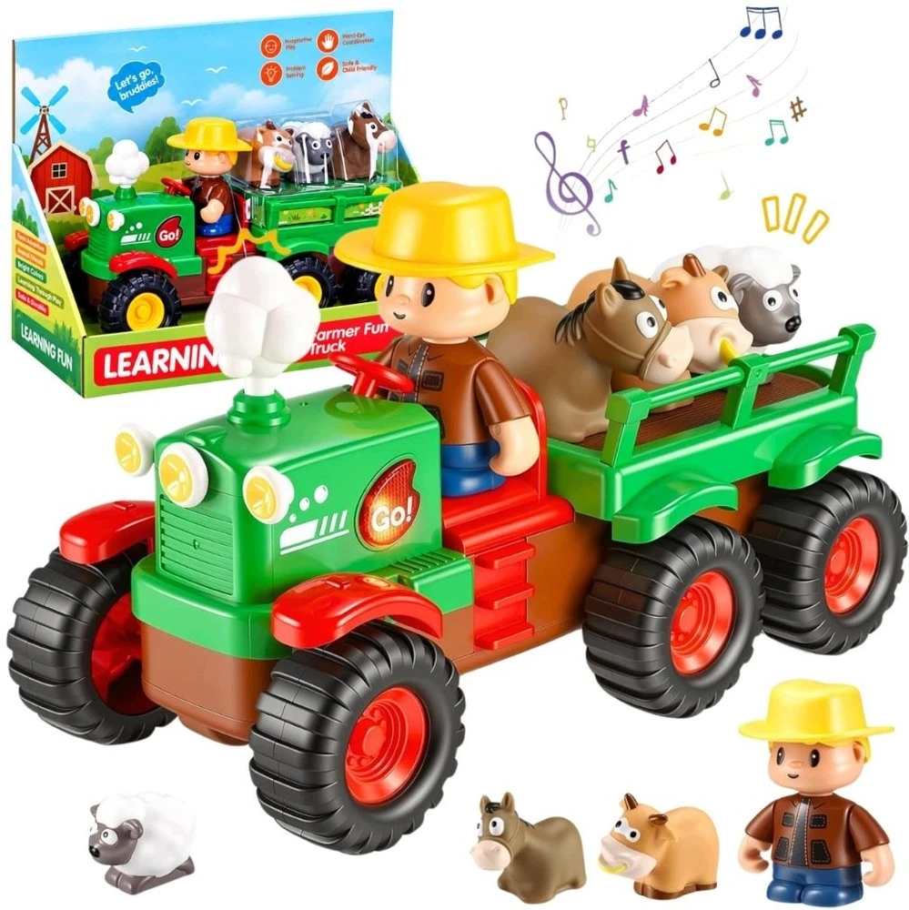 Bounn Traktorius Farmer su priekaba ir gyvūnėliais šviesa garsai (HN207103)