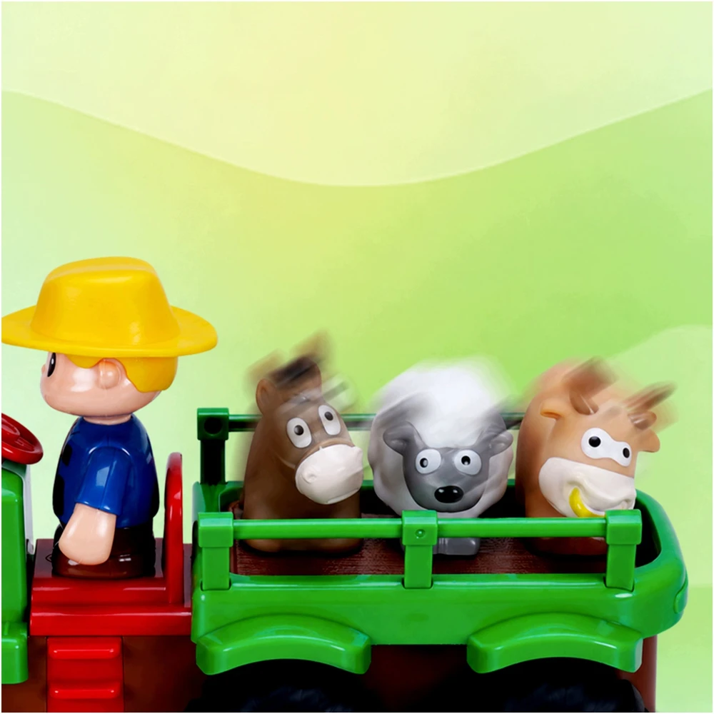 Bounn Traktorius Farmer su priekaba ir gyvūnėliais šviesa garsai (HN207103)