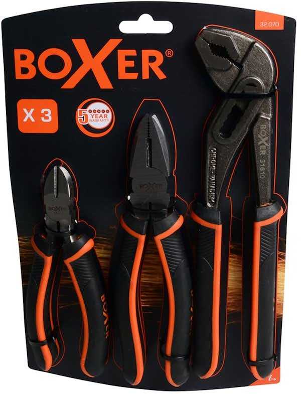 BOXER Tangsæt - 3 stk. 250mm. Vandpumpetang 160mm. Sidebidetang 1