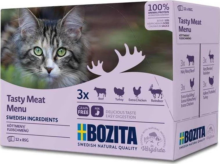 Bozita kačių ėdalo gabaliukai padaže su mėsa Multibox - šlapias kačių ėdalas - 12 x 85 g