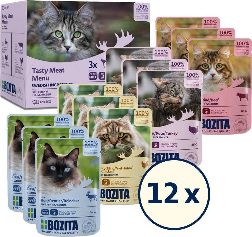 Bozita kačių ėdalo gabaliukai padaže su mėsa Multibox - šlapias kačių ėdalas - 12 x 85 g