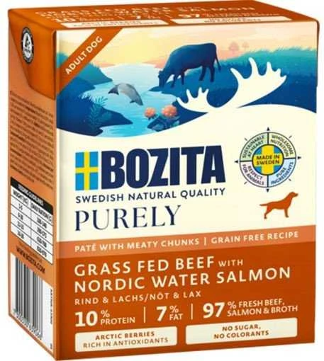 BOZITA Purely Paté Duoprotein jautiena and lašiša - wet dog food - 370g