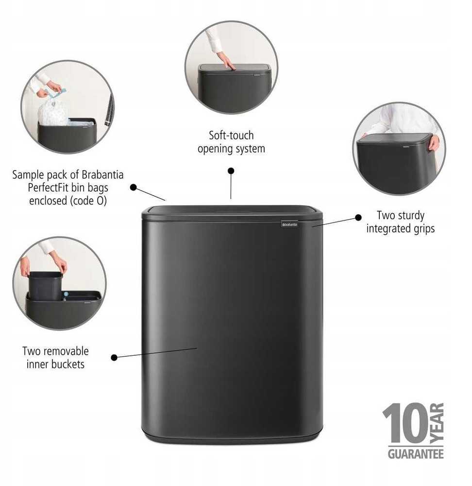 Šiukšliadėžė Brabantia BRABANTIA BO waste bin 2x30l Confident Pilkas 233609