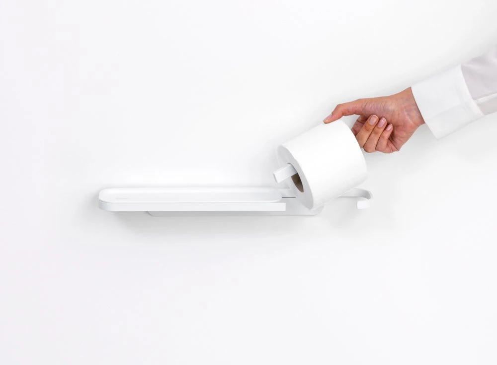 Brabantia tualetes papīra turētājs ar plauktu MindSet, mineral fresh baltas