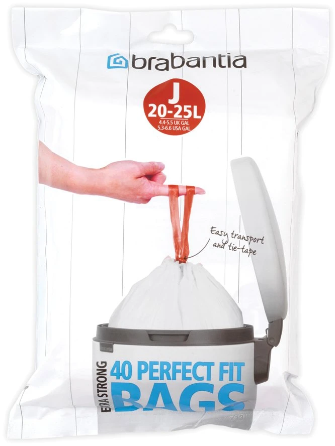Brabantia atkritumu tvertnes ieliktņi J, 23l, 40 maisi rullītī, balts