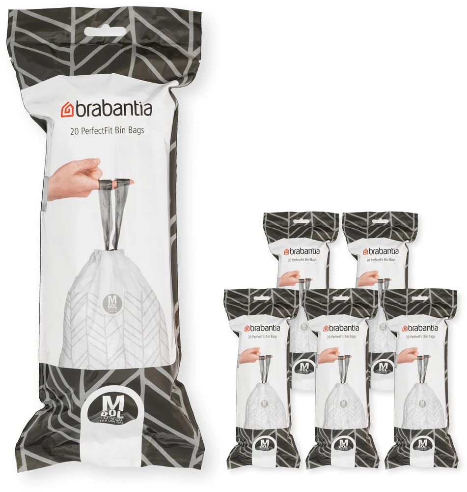 Brabantia atkritumu tvertnes ieliktņi M, 60l, 6x20 maisi, balts