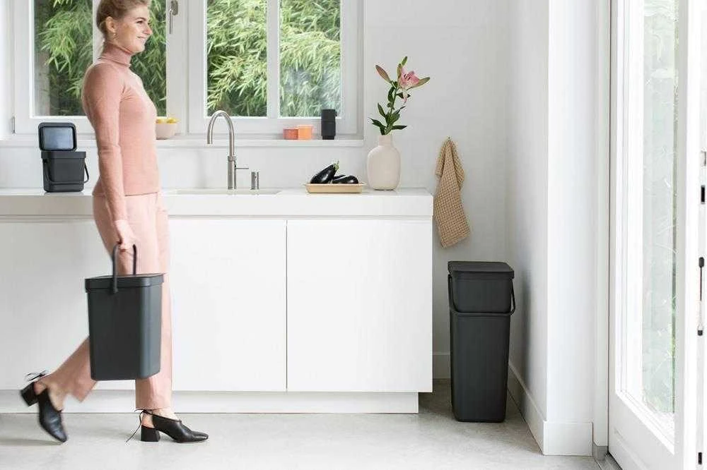 Brabantia „SORT & GO“ šiukšliadėžė, 40 l, stačiakampė, pilka, 267 mm, 341 mm, 620 mm