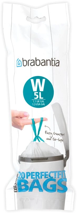 Brabantia Šiukšlių maišai W 5L (rit. 20vnt.) - Baltas