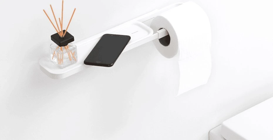 Brabantia tualetes papīra turētājs ar plauktu MindSet, mineral fresh baltas