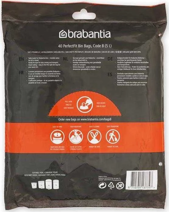Brabantia Šiukšlių maišeliai B 5 l (dalytuve 40 maišelių)