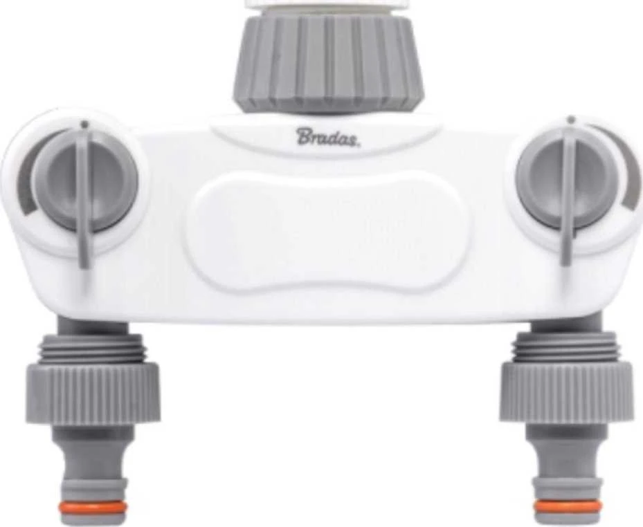 BRADAS 2-krypčių skirstytuvas su vidiniu sriegiu 1″-3/4″ SOLID su vožtuvais /Baltas LINE