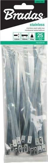 Bradas Nerūdijančio plieno kabelių juosta 4,6x150 mm 25 vnt. Rutulinės spynos kortelė