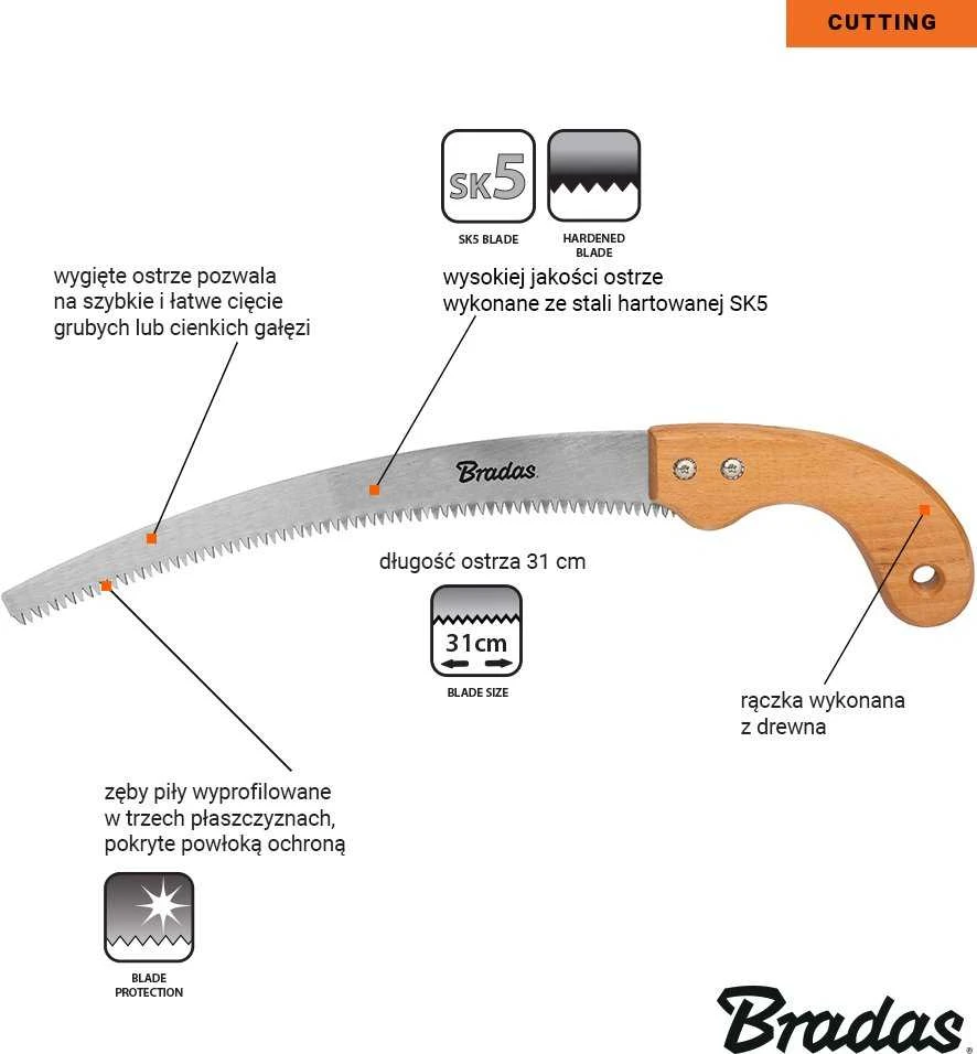 Bradas Pjūklas su medine rankena, 310 mm, šakoms pjauti KT-V1401