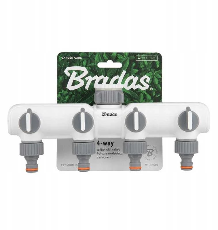 BRADAS 4-krypčių skirstytuvas su 1″-3/4″ vidiniu sriegiu ir vožtuvais /Baltas LINE