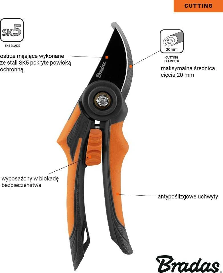 BRADAS sodo sekatorius V-SERIES, aplenktiniai ašmenys SK5