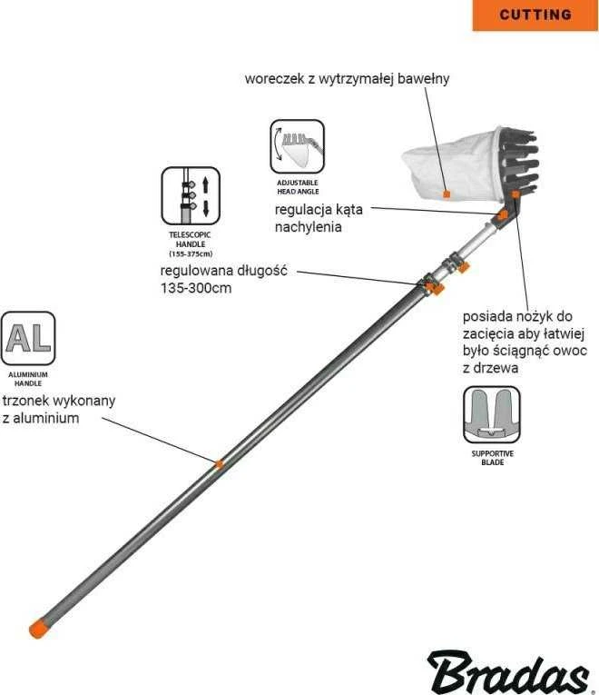 BRADAS VAISIŲ SKINTUVAS V-SERIES TELESKOPINIS KOTAS 3,75m