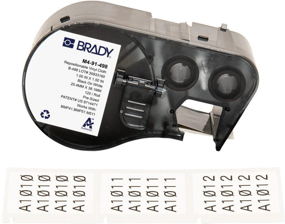 Brady M4-91-498, Juoda, Balta, Lipni spausdintuvo etiketė, Vinilas, Terminio perkėlimo, Guma, Nuimama