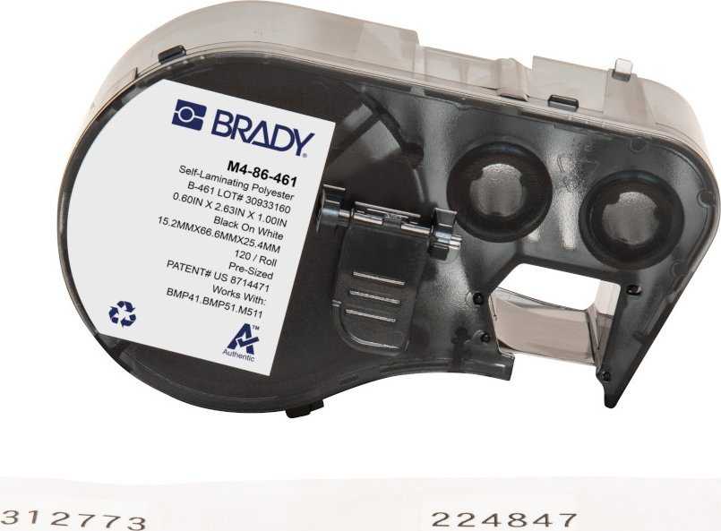Brady M4-86-461, Juoda, Balta, Lipni spausdintuvo etiketė, Poliesteris, Terminis perkėlimas, Akrilas, Nuolatinė